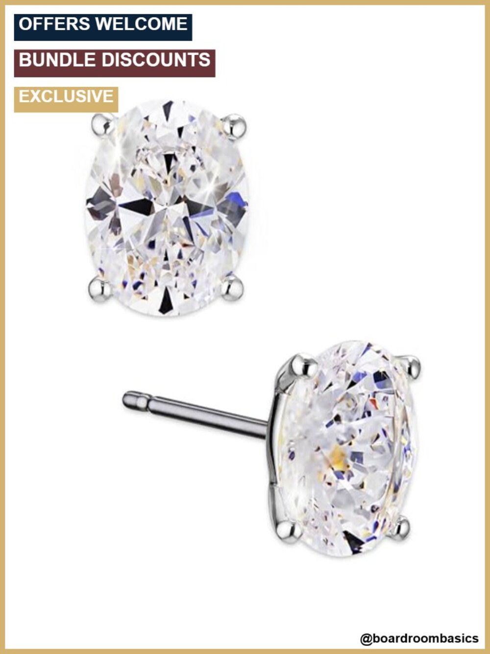 Cubic Zirconia Stud Earrings Rhodium Plated Hypoallergenic